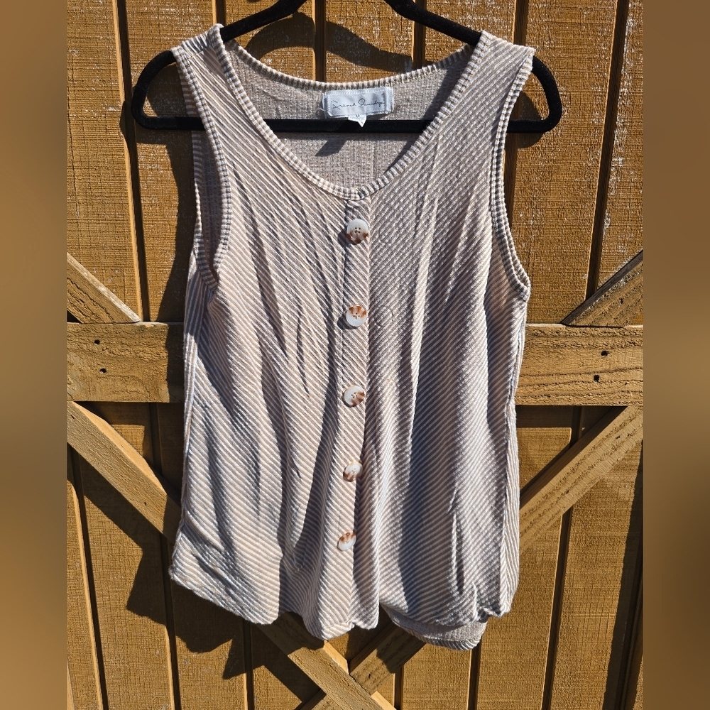 French Laundry Beige Striped Button-Down Top